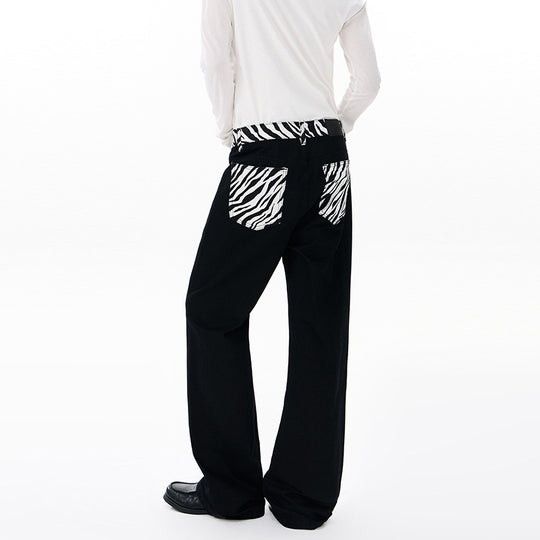 Herren weite Baumwollmix-Hose im Palazzoschnitt mit kontrastierenden Zebra-Print Gesäßtaschen Nord Taschen