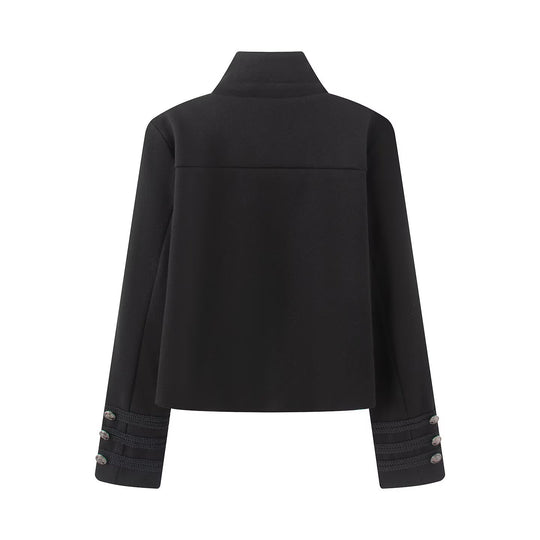 Damen Cropped Militärblazer mit Stehkragen, Zierkordeln und Metallknöpfen Nord Taschen