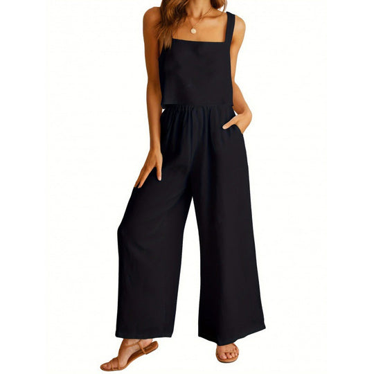 Damen lässiger Jumpsuit mit weitem Bein und praktischen Taschen Nord Taschen