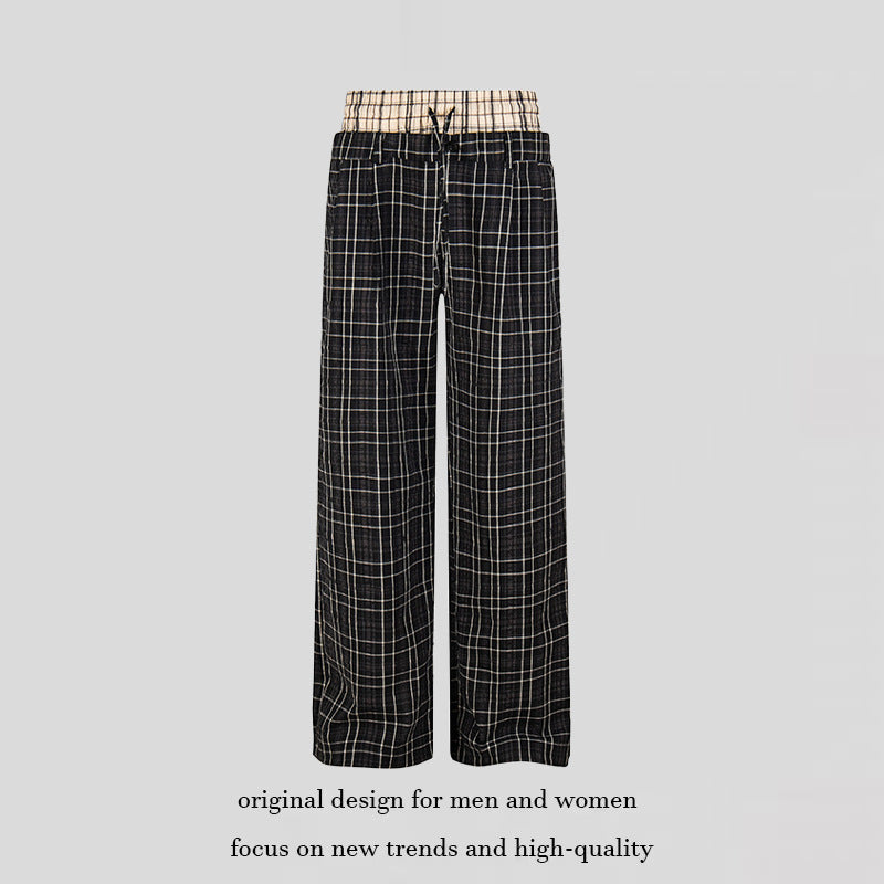 Damen Weite Karierte Loungewear‑Hose mit hohem Komfortbund und Kordelzug Nord Taschen