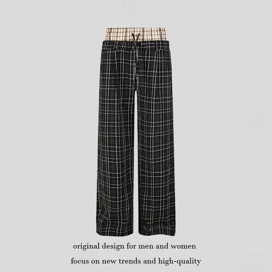 Damen Weite Karierte Loungewear‑Hose mit hohem Komfortbund und Kordelzug Nord Taschen