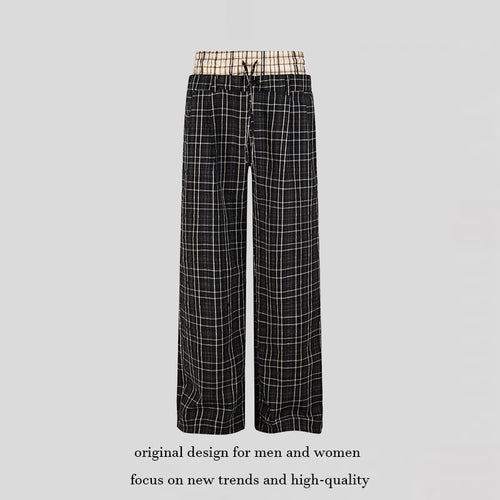 Damen Weite Karierte Loungewear‑Hose mit hohem Komfortbund und Kordelzug Nord Taschen