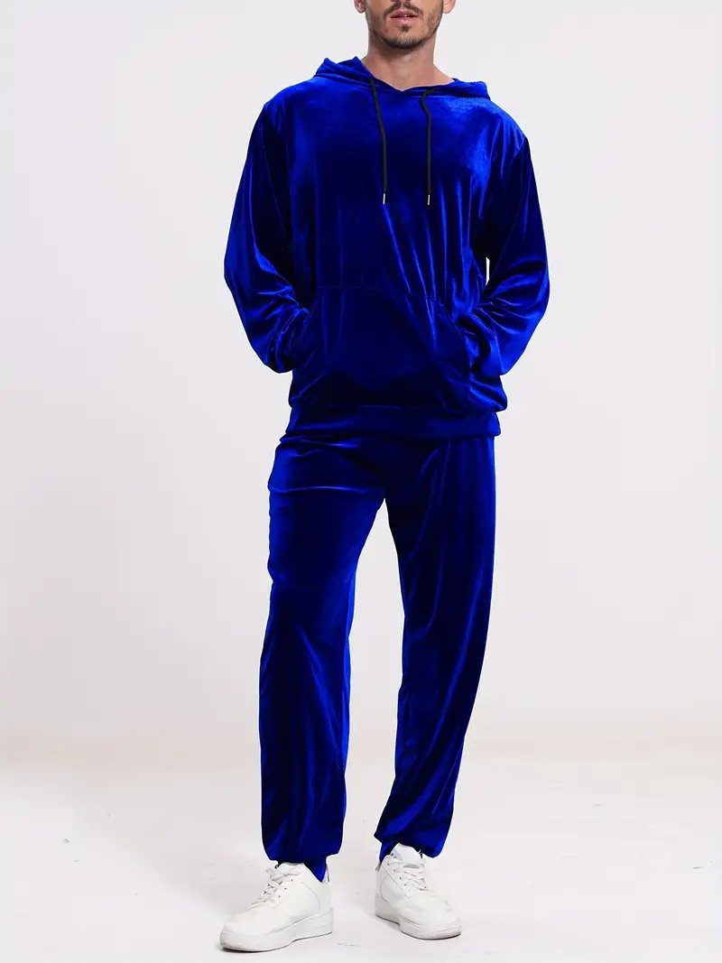 Herren Samt-Trainingsanzug mit Kapuzenpullover und gerader Jogginghose Nord Taschen