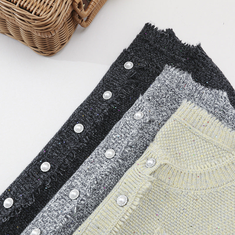 Damen Bouclé-Cardigan mit Perlmuttknöpfen und aufgesetzten Taschen Nord Taschen