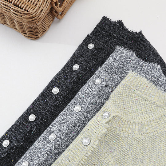 Damen Bouclé-Cardigan mit Perlmuttknöpfen und aufgesetzten Taschen Nord Taschen