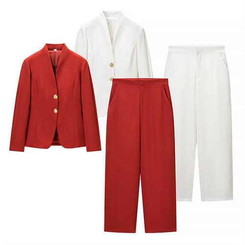 Damen Mix-&-Match Blazer- und Palazzo-Hosen-Set mit tailliertem Ein-Knopf-Blazer und hoher Taille Nord Taschen