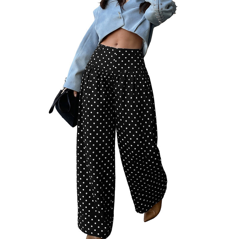 Damen High‑Waist Palazzo‑Hose mit weitem Bein und Polka‑Dot‑Print Nord Taschen