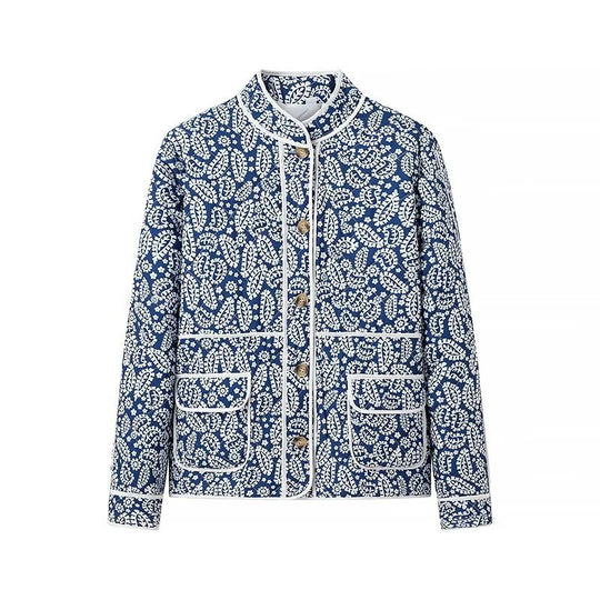 Damen gesteppte Übergangsjacke mit Stehkragen, Paisley‑Print und Kontrastpaspel Nord Taschen