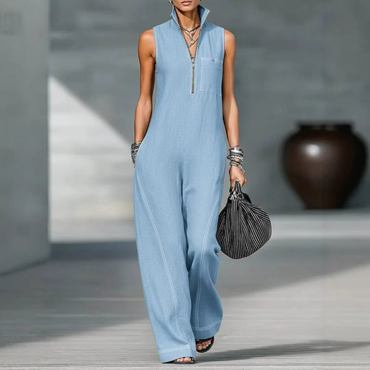 Damen Utility-Jumpsuit mit hochgeschlossenem Kragen und tiefem Reißverschluss Nord Taschen
