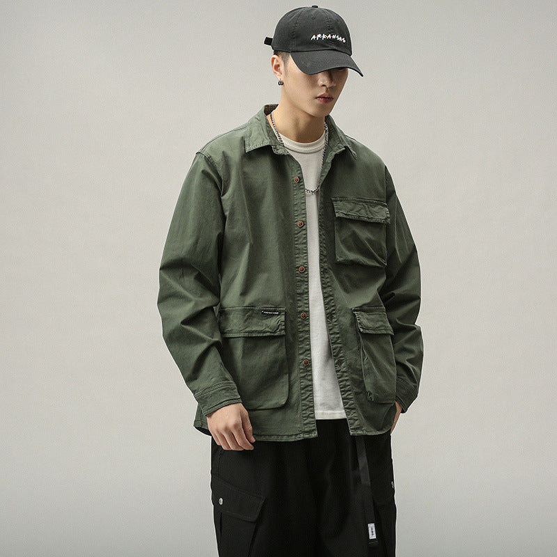 Herren Militärinspirierte Fieldjacke mit Mehrfach-Taschen und lockerem Schnitt Nord Taschen