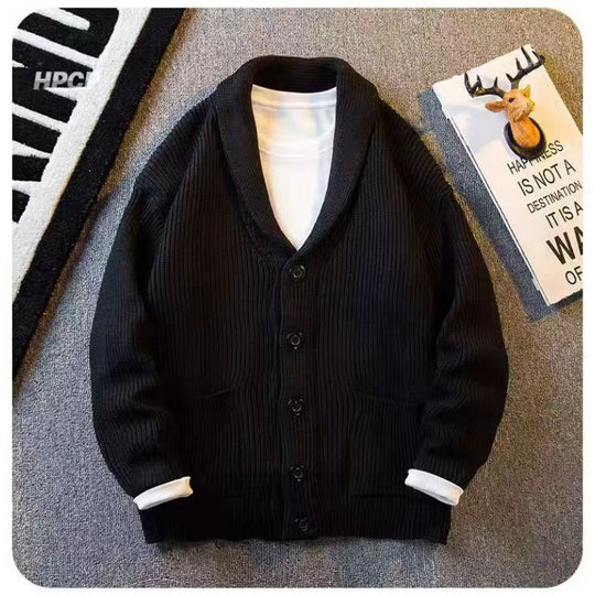 Herren Schalkragen-Cardigan aus grobem Rippstrick mit Taschen & Knopfleiste Nord Taschen