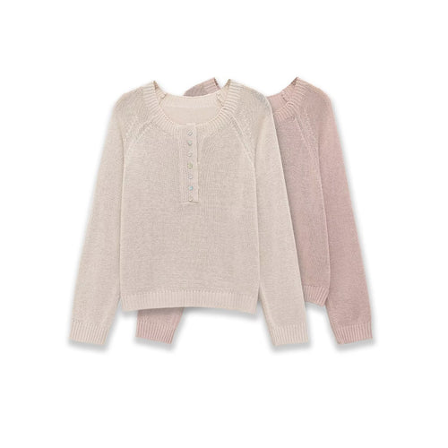 Damen Leichter Feinstrick-Pullover mit Henley-Knopfleiste Nord Taschen