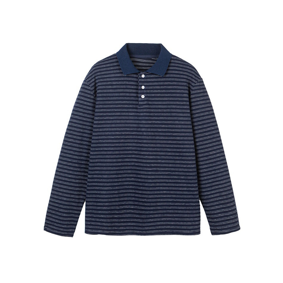 Herren Langarm-Poloshirt aus feinem Baumwollstrick mit Kentkragen und feiner Streifenstruktur Nord Taschen