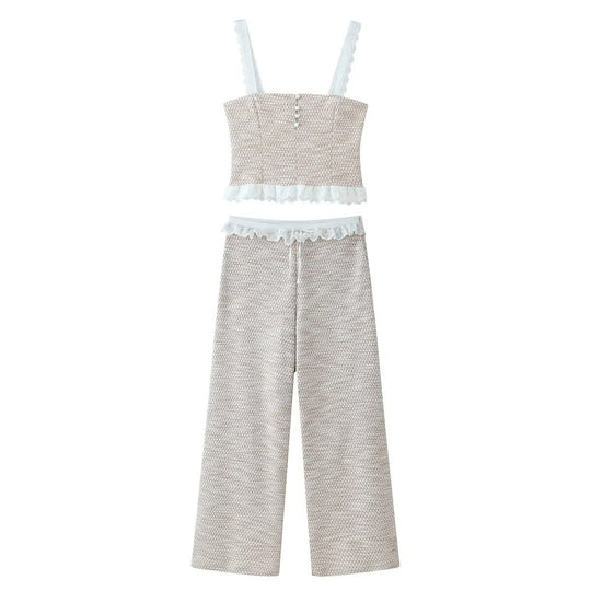 Damen Weite Tweed-Hose mit Spitzenbund und Kordelzug Nord Taschen