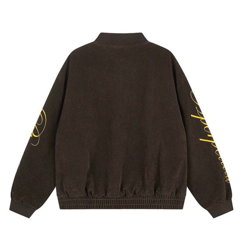 Damen Oversize-Bomberjacke im Velours-Look mit Script-Ärmeln und Metallnieten Nord Taschen