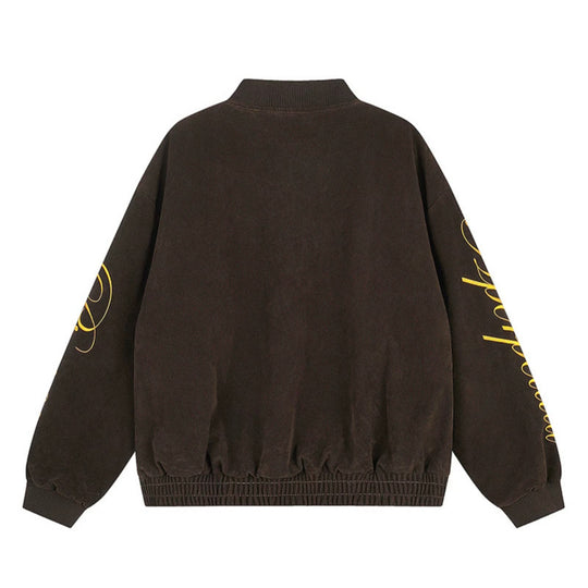 Damen Oversize-Bomberjacke im Velours-Look mit Script-Ärmeln und Metallnieten Nord Taschen