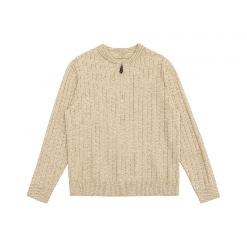 Herren Grobgerippter Halbzip-Pullover aus Merino‑Mix mit Stehkragen Nord Taschen