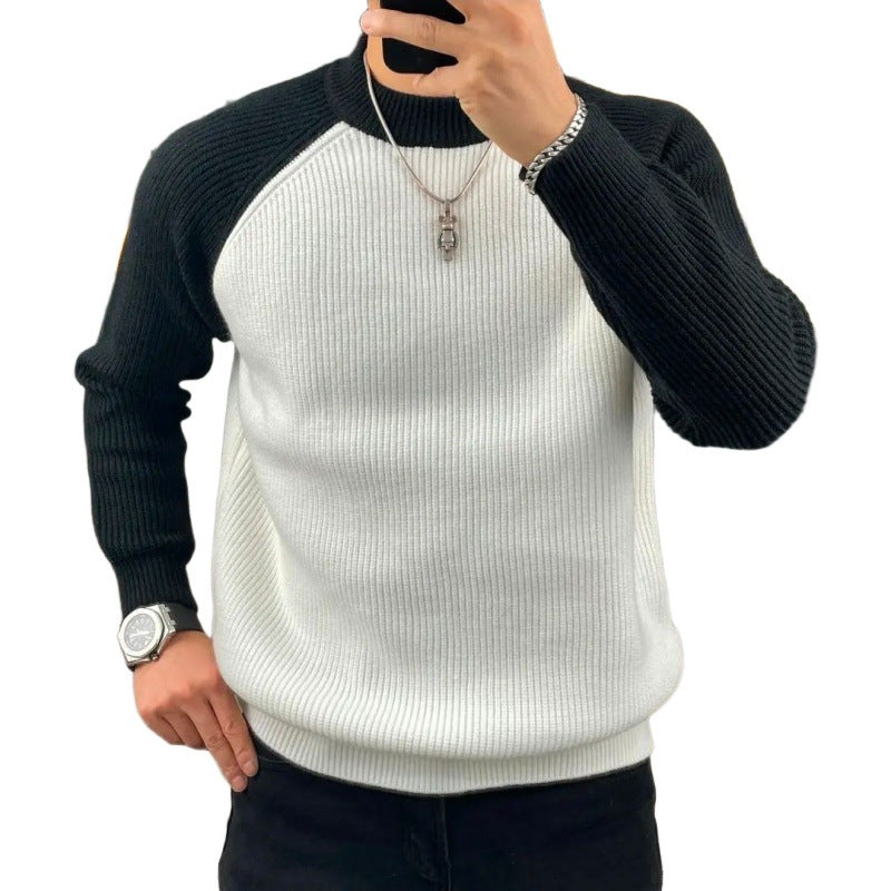 Herren Gerippter Raglan-Pullover mit Kontrastärmeln und kurzem Stehkragen Nord Taschen