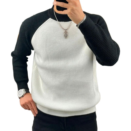 Herren Gerippter Raglan-Pullover mit Kontrastärmeln und kurzem Stehkragen Nord Taschen