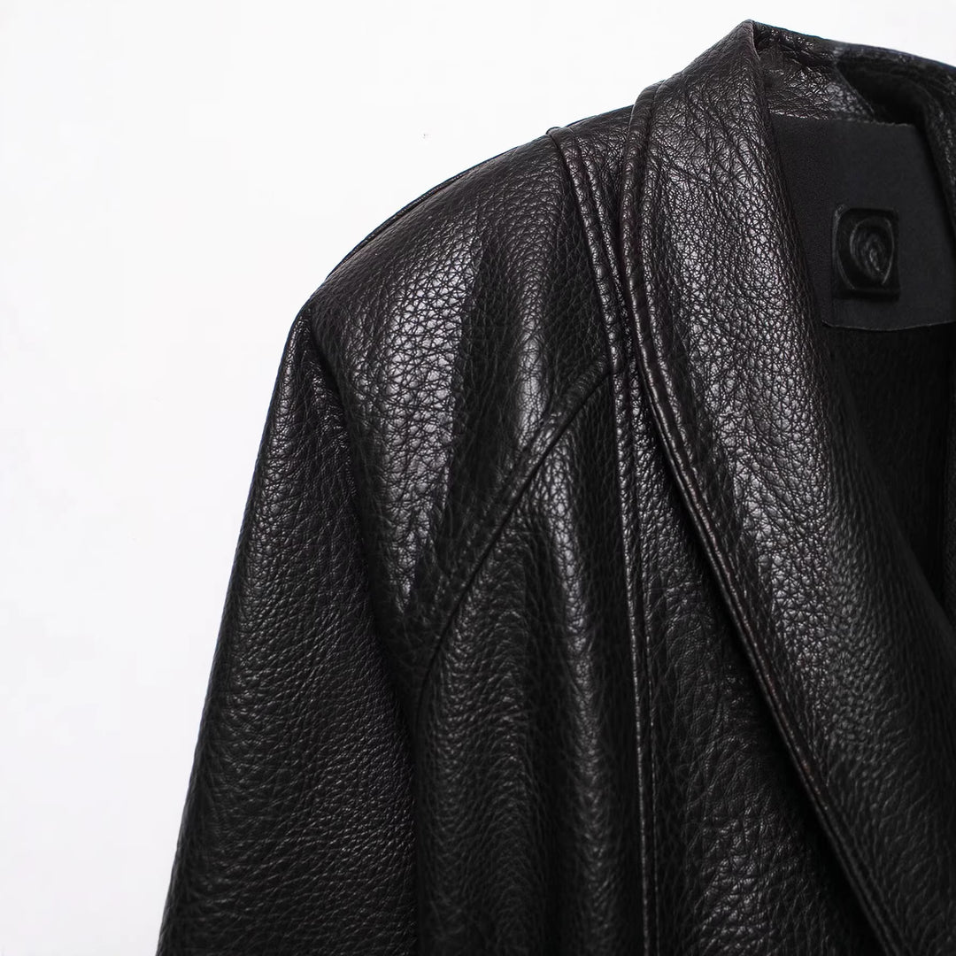 Damen Lederjacke in Lederoptik mit Bindegürtel und Schalkragen Nord Taschen