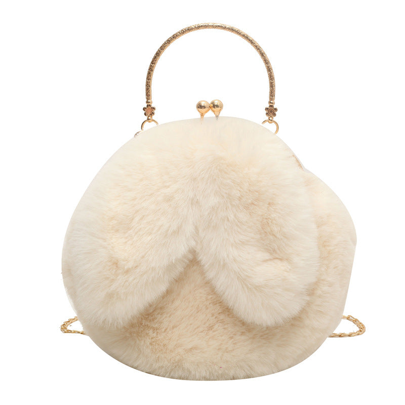 Damen Plüsch Handtasche mit goldenen Akzenten und abnehmbarem Kettenriemen Nord Taschen