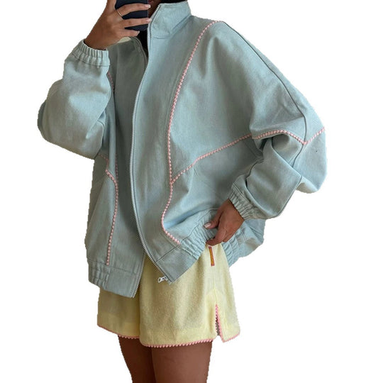 Damen Frottee-Loungewear-Set mit Reißverschluss-Jacke, Oversize-Schnitt & Pompon-Besatz Nord Taschen