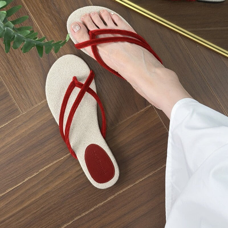 Damen Zehentrenner-Sandalen mit geflochtenem Riemendesign und rutschfester Sohle Nord Taschen
