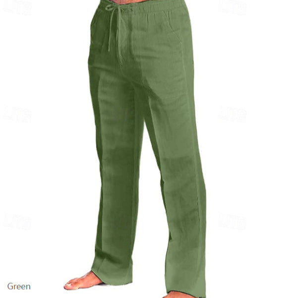 Herren leichte Freizeit-Hose im Leinenlook mit Tunnelzugbund, geradem Bein und atmungsaktivem Material Nord Taschen