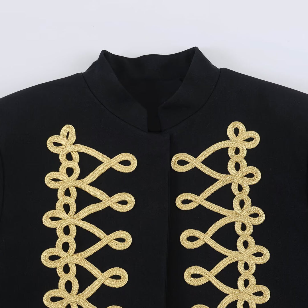 Damen Kurzjacke im Matrosenstil mit Goldkordelapplikation und Stehkragen Nord Taschen