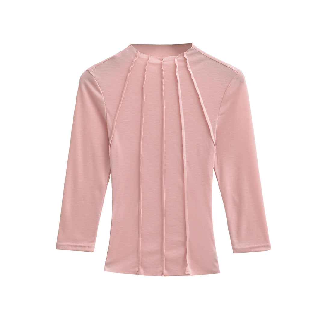 Damen Figurbetontes Langarmshirt mit Stehkragen und Zier-Volants Nord Taschen