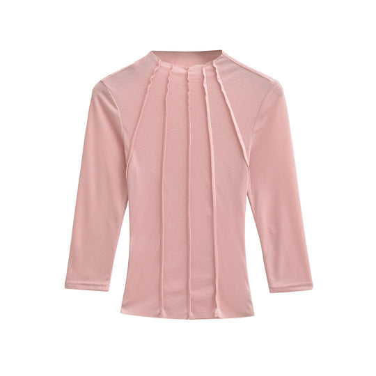 Damen Figurbetontes Langarmshirt mit Stehkragen und Zier-Volants Nord Taschen