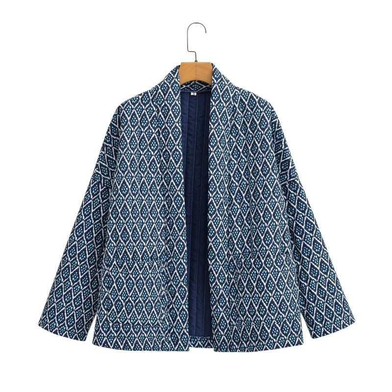 Damen Gesteppte Kimono-Überwurfjacke mit offenem Schnitt und aufgesetzten Taschen Nord Taschen