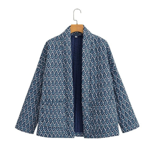 Damen Gesteppte Kimono-Überwurfjacke mit offenem Schnitt und aufgesetzten Taschen Nord Taschen