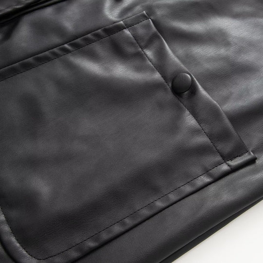Damen Oversize Kunstlederjacke mit Bindebändern und aufgesetzten Taschen Nord Taschen