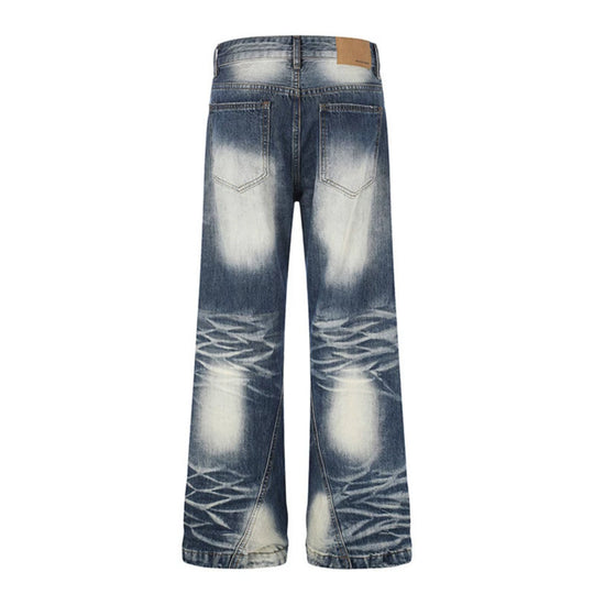 Damen Hochtaillierte weite Schlagjeans mit Used‑Waschung und Nietenbesatz Nord Taschen