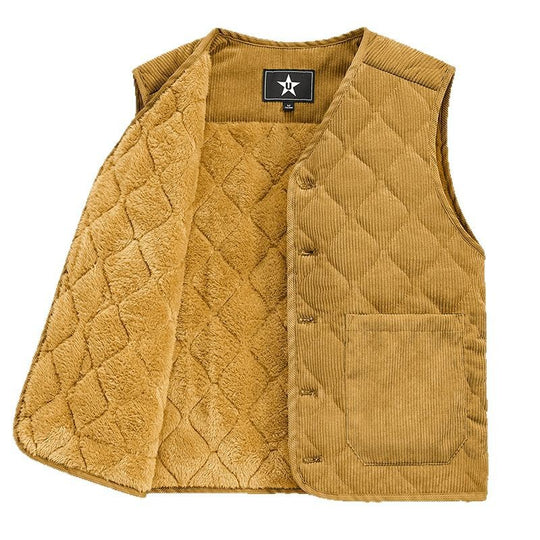 Herren Cord-Quiltweste mit V-Ausschnitt, wattierter Steppstruktur und aufgesetzten Taschen Nord Taschen