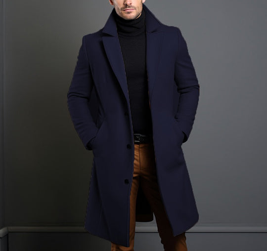 Herren Langer taillierter Wollmantel mit Reverskragen und Pattentaschen Nord Taschen