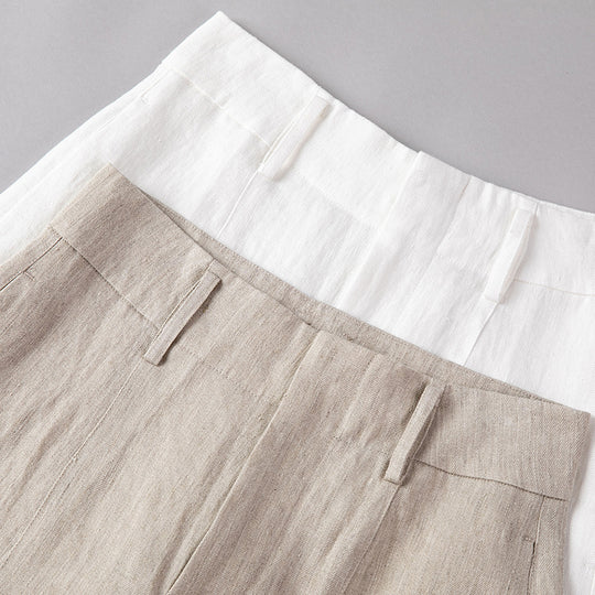 Damen Hochtaillierte Leinenhose mit weitem Bein, Bügelfalte und Gürtelschlaufen Nord Taschen