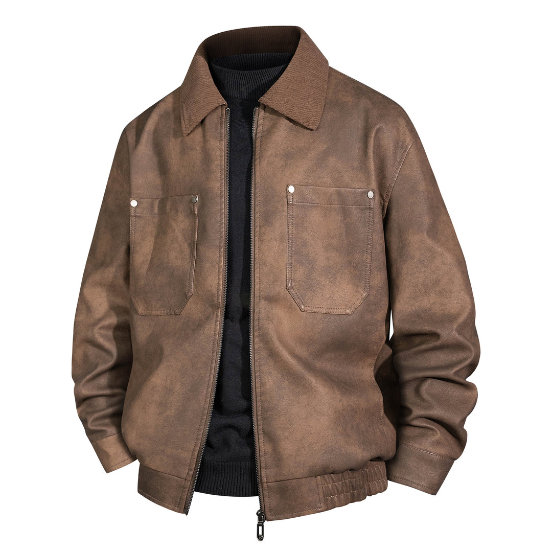 Herren Kurzjacke aus Veloursleder-Imitat mit geripptem Kragen und aufgesetzten Brusttaschen Nord Taschen