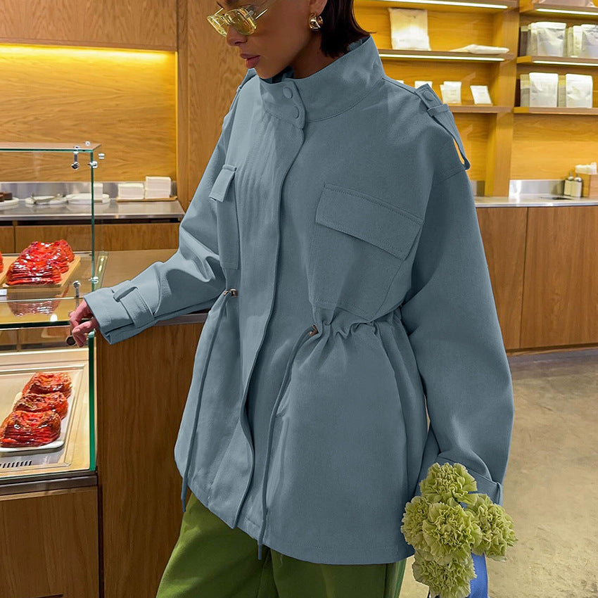 Damen Utility-Parka mit Tunnelzugtaillierung, Pattentaschen und Stehkragen Nord Taschen