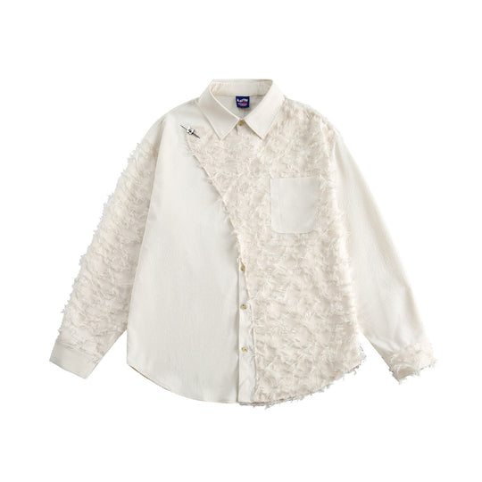 Damen Blusen-Overshirt mit flauschiger Fransenstruktur und Kentkragen Nord Taschen