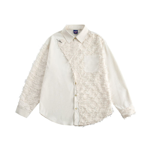 Damen Blusen-Overshirt mit flauschiger Fransenstruktur und Kentkragen Nord Taschen