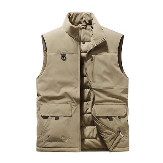 Herren Multifunktionale Wattierte Outdoor-Weste mit Cargo-Taschen und Stehkragen Nord Taschen