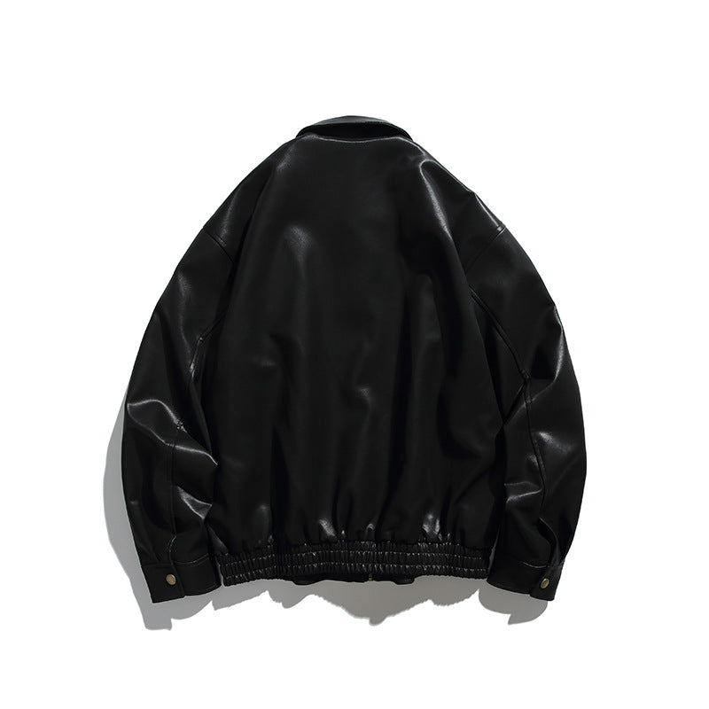 Herren Boxy-Lederimitat-Bomberjacke mit verdeckter Druckknopfleiste, elastischem Saum und aufgesetzten Eingrifftaschen Nord Taschen