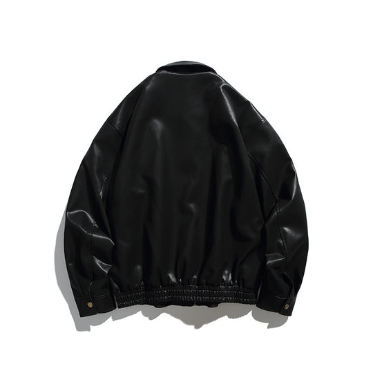 Herren Boxy-Lederimitat-Bomberjacke mit verdeckter Druckknopfleiste, elastischem Saum und aufgesetzten Eingrifftaschen Nord Taschen