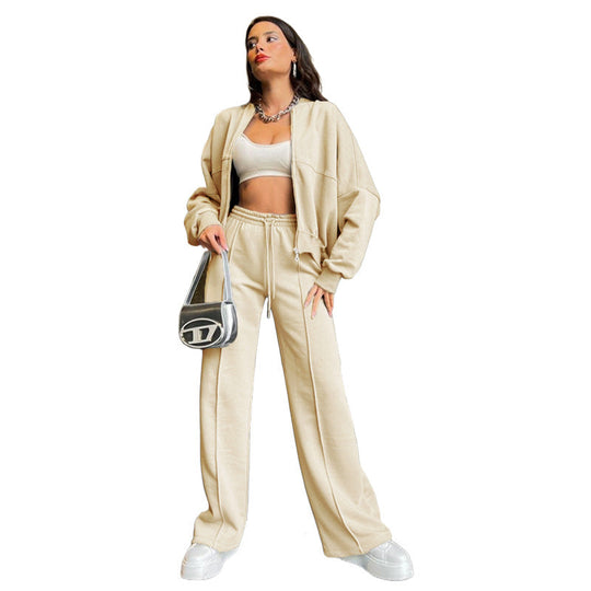 Damen lässiges Freizeit-Set aus weichem Sweatstoff mit hohem Kragen und weitem Schnitt