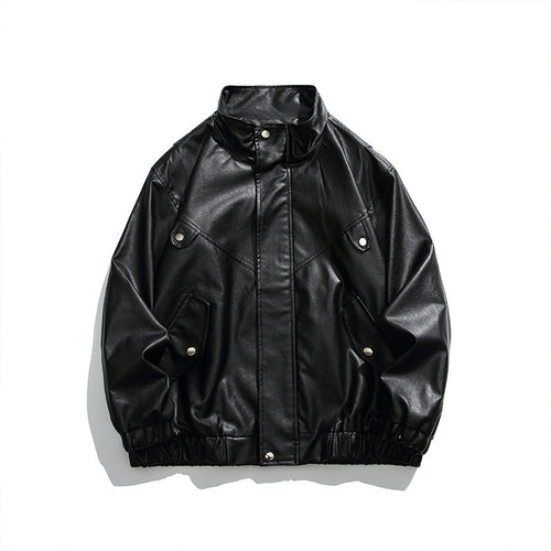 Herren Boxy Kunstleder-Blousonjacke mit Stehkragen Druckknopfblende und elastischem Saum Nord Taschen