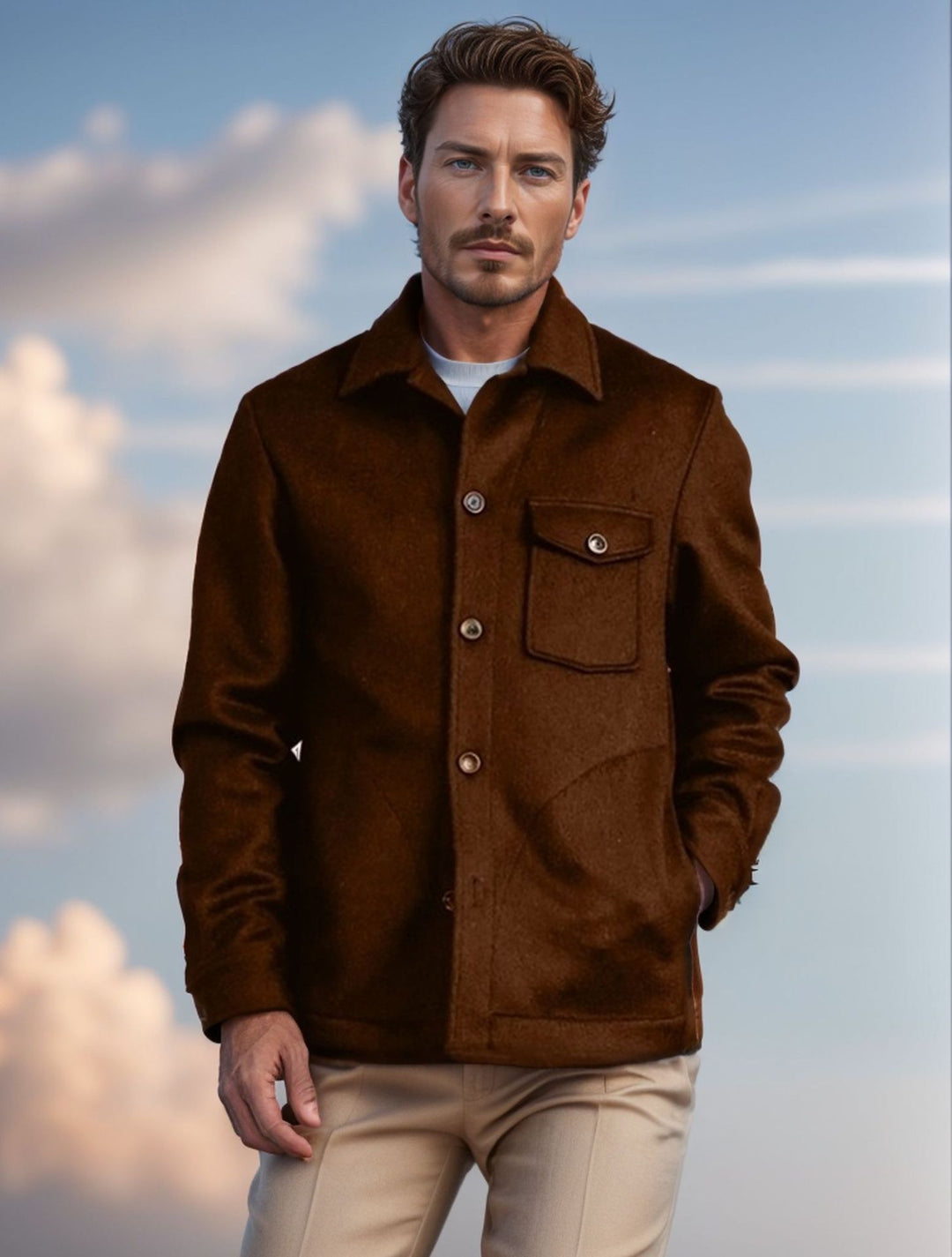 Herren Hemdenjacke aus Wollmix mit aufgesetzter Brusttasche und klassischem Hemdkragen Nord Taschen
