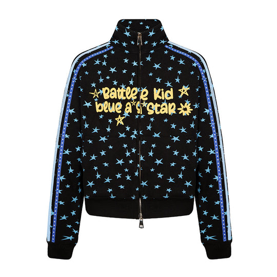 Damen Sweatjacke im Retro-Trackstil mit Stehkragen, Sternen-Print und Kontraststreifen Nord Taschen