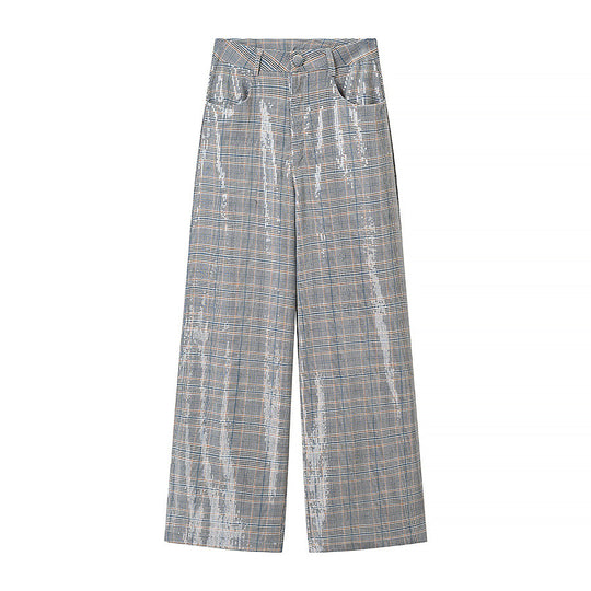 Damen Zweiteiliges Glencheck-Blazer- und Weite-Hosen-Set mit metallischem Glanz Nord Taschen
